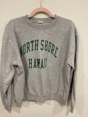 Brandy Melville Gray North Shore Hawaii Crewneck Sweatshirt with Green Print